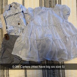 Carter's Light Blue Floral Dress and Shorts Set b/g twin set